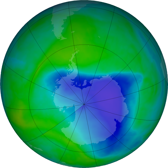 Antarctic ozone map for 09 December 2015